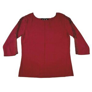 Women's Dressy Knit Top Deep Red Decorative Inner Sleeve size Large  JH1644089